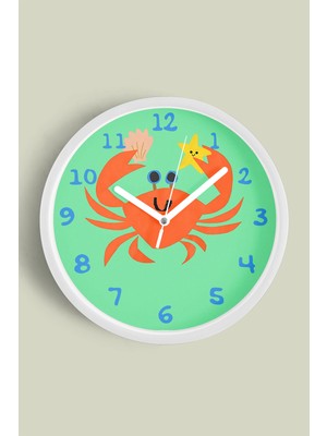 Sevimli Yengeç Çizimli Çocuk Odası Duvar Saati - 30CM - Önü Camlı Beyaz Kasa - Sessiz Mekanizma