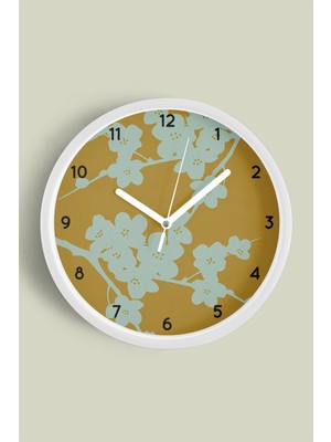 Soyut Çiçekler Modern Tasarım Duvar Saati - 30CM - Önü Camlı Beyaz Kasa - Sessiz Mekanizma