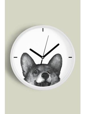 Sevimli Köpek Temalı Modern Duvar Saati - 30CM - Önü Camlı Beyaz Kasa - Sessiz Mekanizma