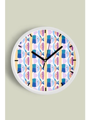 Renkli Balık Modern Tasarım Duvar Saati - 30CM - Önü Camlı Beyaz Kasa - Sessiz Mekanizma