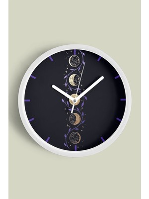 Ayın Evreleri Modern Duvar Saati - 30CM - Önü Camlı Beyaz Kasa - Sessiz Mekanizma