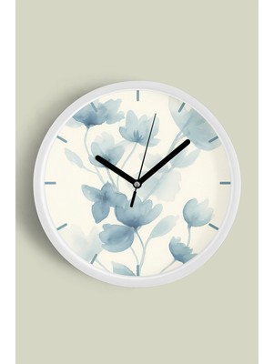 Soyut Bohem Çiçek Modern Tasarım Duvar Saati - 30CM - Önü Camlı Beyaz Kasa - Sessiz Mekanizma