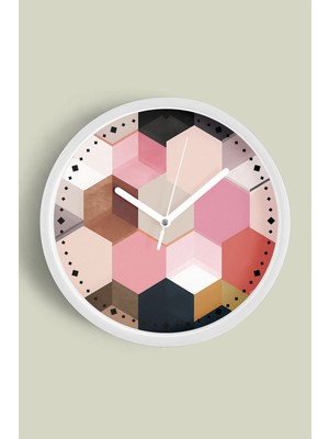 Soyut - Geometrik Temalı Modern Duvar Saati - 30CM - Önü Camlı Beyaz Kasa - Sessiz Mekanizma