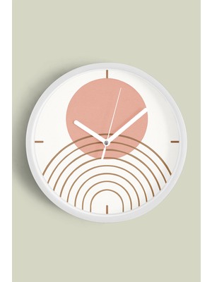 Eskitme Görünümlü Soyut - Bohem Duvar Saati - 30CM - Önü Camlı Beyaz Kasa - Sessiz Mekanizma