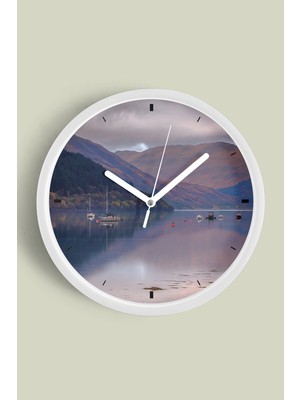 Doğa Manzara Temalı Modern Duvar Saati - 30CM - Önü Camlı Beyaz Kasa - Sessiz Mekanizma