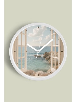 Huzura Açılan Pencere Modern Duvar Saati - 30CM - Önü Camlı Beyaz Kasa - Sessiz Mekanizma