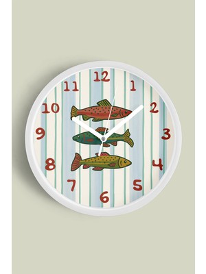 Renkli Balıklar Çocuk Odası Duvar Saati - 30CM - Önü Camlı Beyaz Kasa - Sessiz Mekanizma