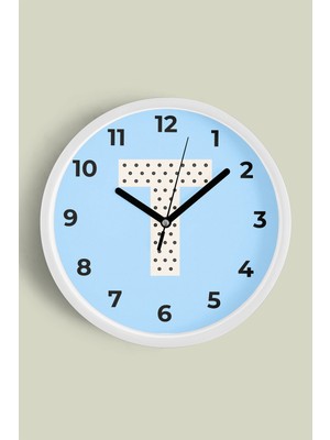 T Harfi Erkek Odası Duvar Saati - 30CM - Önü Camlı Beyaz Kasa - Sessiz Mekanizma