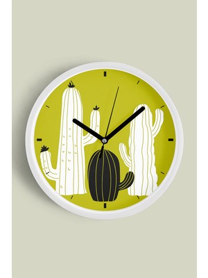 Kaktüs Modern Duvar Saati - 30CM - Önü Camlı Beyaz Kasa - Sessiz Mekanizma