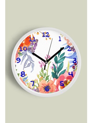 Soyut Çiçek Modern Duvar Saati - 30CM - Önü Camlı Beyaz Kasa - Sessiz Mekanizma