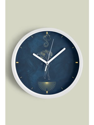 Kova Burcu - Burçlar Modern Duvar Saati - 30CM - Önü Camlı Beyaz Kasa - Sessiz Mekanizma