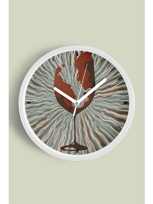 Şarap Kadehi Içinde Yüz Silüetleri Sanat Tasarımı Modern Duvar Saati - 30CM - Önü Camlı Beyaz Kasa