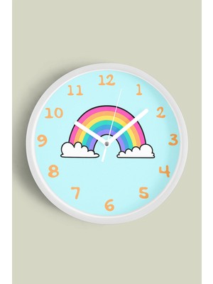 Renkli Gökkuşağı Çocuk Odası Duvar Saati - 30CM - Önü Camlı Beyaz Kasa - Sessiz Mekanizma