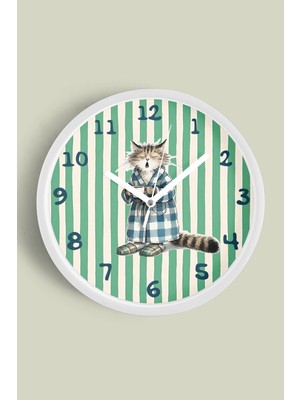 Kedi Tasarım Modern Çocuk Odası Duvar Saati - 30CM - Önü Camlı Beyaz Kasa - Sessiz Mekanizma