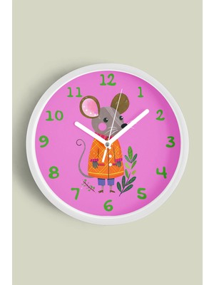 Sevimli Fare Çocuk Odası Duvar Saati - 30CM - Önü Camlı Beyaz Kasa - Sessiz Mekanizma