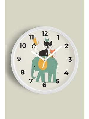 Sevimli Hayvanlar Modern Tasarım Çocuk Odası Duvar Saati - 30CM - Önü Camlı Beyaz Kasa