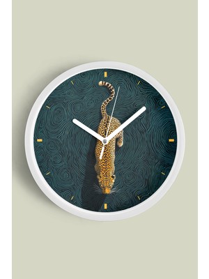 Jaguar Desenli Modern Duvar Saati - 30CM - Önü Camlı Beyaz Kasa - Sessiz Mekanizma