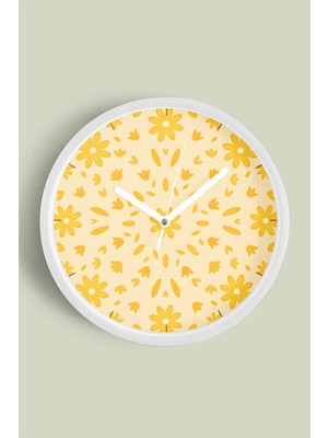 Soyut Çiçek Modern Duvar Saati - 30CM - Önü Camlı Beyaz Kasa - Sessiz Mekanizma