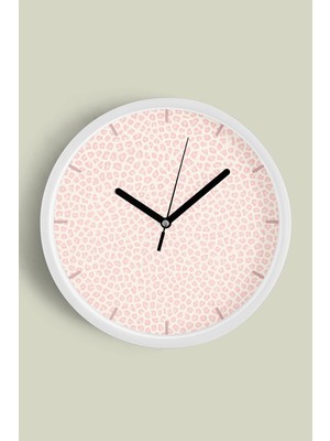 Pembe Leopar Desenli Modern Duvar Saati - 30CM - Önü Camlı Beyaz Kasa - Sessiz Mekanizma