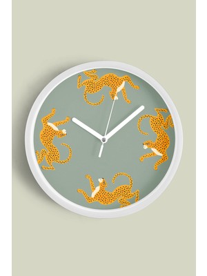 Kaplan Temalı Modern Duvar Saati - 30CM - Önü Camlı Beyaz Kasa - Sessiz Mekanizma