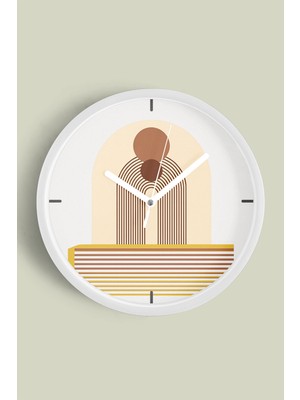 Bohem - Soyut Tasarım Duvar Saati - 30CM - Önü Camlı Beyaz Kasa - Sessiz Mekanizma