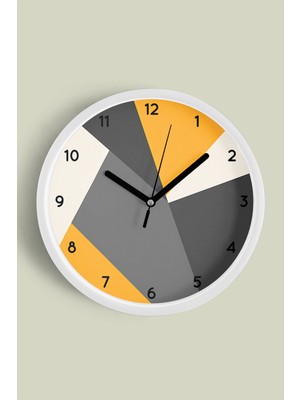 Soyut - Geometrik Temalı Modern Duvar Saati - 30CM - Önü Camlı Beyaz Kasa - Sessiz Mekanizma