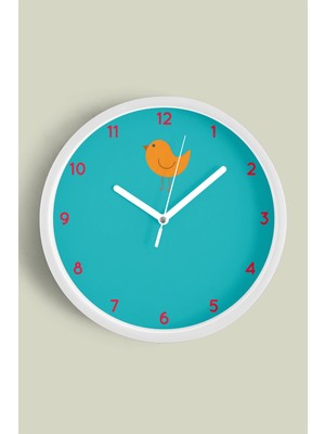 Sevimli Kuş Çocuk Odası Modern Duvar Saati - 30CM - Önü Camlı Beyaz Kasa - Sessiz Mekanizma