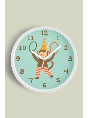 Şov Yapan Sevimli Maymun Çocuk Odası Duvar Saati - 30CM - Önü Camlı Beyaz Kasa - Sessiz Mekanizma