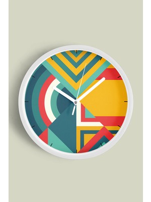 Soyut - Geometrik Temalı Modern Duvar Saati - 30CM - Önü Camlı Beyaz Kasa - Sessiz Mekanizma