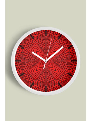 Siyah - Kırmızı Optik Illüzyon Modern Tasarım Duvar Saati - 30CM - Önü Camlı Beyaz Kasa