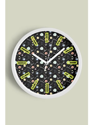 Uzay - Astronot - Astronomi Temalı Modern Duvar Saati - 30CM - Önü Camlı Beyaz Kasa