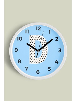 D Harfi Erkek Odası Duvar Saati - 30CM - Önü Camlı Beyaz Kasa - Sessiz Mekanizma