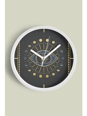 Üçüncü Göz - Altıncı Çakra Temalı Modern Duvar Saati - 30CM - Önü Camlı Beyaz Kasa