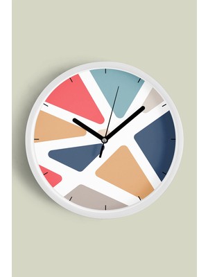 Soyut - Geometrik Temalı Modern Duvar Saati - 30CM - Önü Camlı Beyaz Kasa - Sessiz Mekanizma