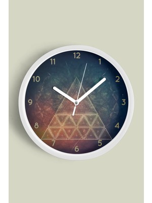 Kozmik Piramit Modern Tasarım Duvar Saati - 30CM - Önü Camlı Beyaz Kasa - Sessiz Mekanizma