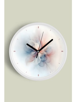 Soft Pastel Çiçek Desenli Modern Duvar Saati - 30CM - Önü Camlı Beyaz Kasa - Sessiz Mekanizma