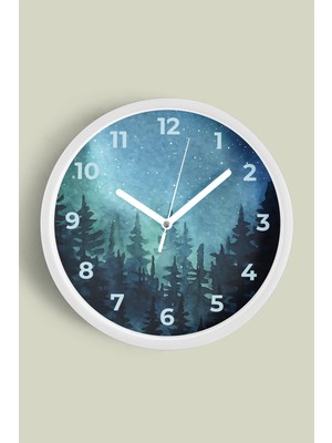 Soyut Gece Görüşü Modern Duvar Saati - 30CM - Önü Camlı Beyaz Kasa - Sessiz Mekanizma