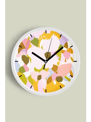 Soyut Çiçek Modern Duvar Saati - 30CM - Önü Camlı Beyaz Kasa - Sessiz Mekanizma