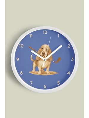 Golf Sever Köpek Çizimi Modern Duvar Saati - 30CM - Önü Camlı Beyaz Kasa - Sessiz Mekanizma