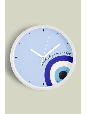 Nazar Boncuğu Modern Duvar Saati - 30CM - Önü Camlı Beyaz Kasa - Sessiz Mekanizma