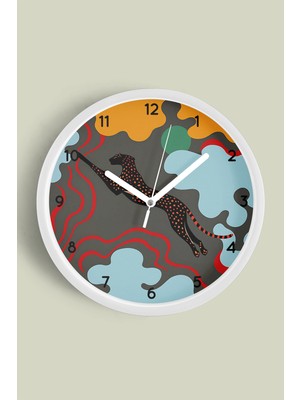 Leopar - Kaplan Modern Tasarım Duvar Saati - 30CM - Önü Camlı Beyaz Kasa - Sessiz Mekanizma