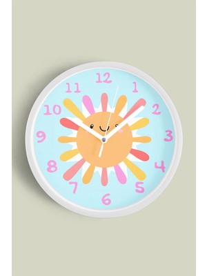 Sevimli Renkli Güneş Çocuk Odası Duvar Saati - 30CM - Önü Camlı Beyaz Kasa - Sessiz Mekanizma