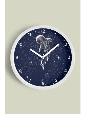 Galaksi Balinası Modern Duvar Saati - 30CM - Önü Camlı Beyaz Kasa - Sessiz Mekanizma