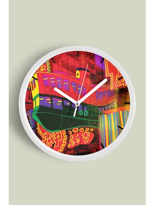 Neon Düşler Modern Tasarım Duvar Saati - 30CM - Önü Camlı Beyaz Kasa - Sessiz Mekanizma