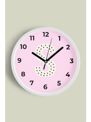 S Harfi Kız Odası Duvar Saati - 30CM - Önü Camlı Beyaz Kasa - Sessiz Mekanizma