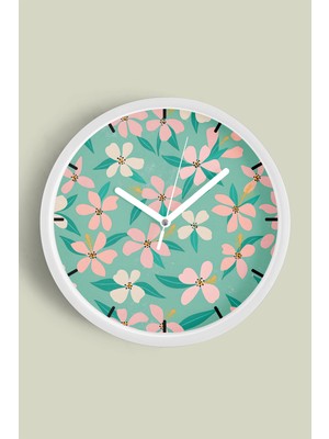 Soyut Çiçek Modern Duvar Saati - 30CM - Önü Camlı Beyaz Kasa - Sessiz Mekanizma