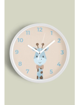 Sevimli Zürafa Çocuk Odası Duvar Saati - 30CM - Önü Camlı Beyaz Kasa - Sessiz Mekanizma