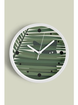 Kedi Temalı Modern Duvar Saati - 30CM - Önü Camlı Beyaz Kasa - Sessiz Mekanizma