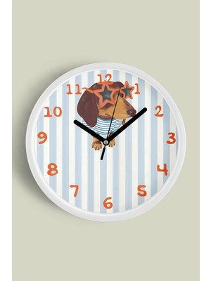 Köpek Tasarım Modern Çocuk Odası Duvar Saati - 30CM - Önü Camlı Beyaz Kasa - Sessiz Mekanizma