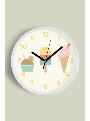 Dondurmalı Modern Tasarım Çocuk Odası Duvar Saati - 30CM - Önü Camlı Beyaz Kasa - Sessiz Mekanizma